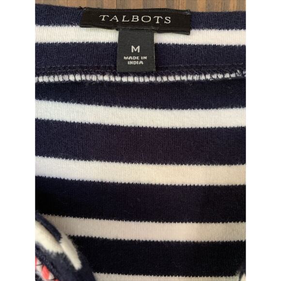 Talbots Embroidered Neckline Shift Dress Womens Size M Navy White - Picture 5 of 9